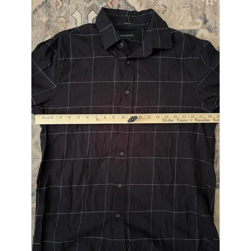 Banana Republic Untucked Fit Shirt Mens Large Black Windowpane Check Button Up